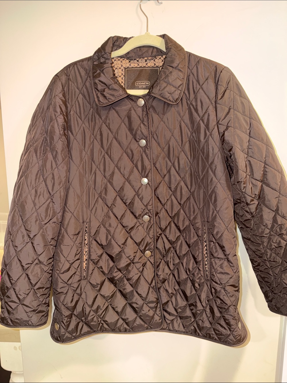 Coach Quilted Dark Brown Snap-Front Puffer Jacket